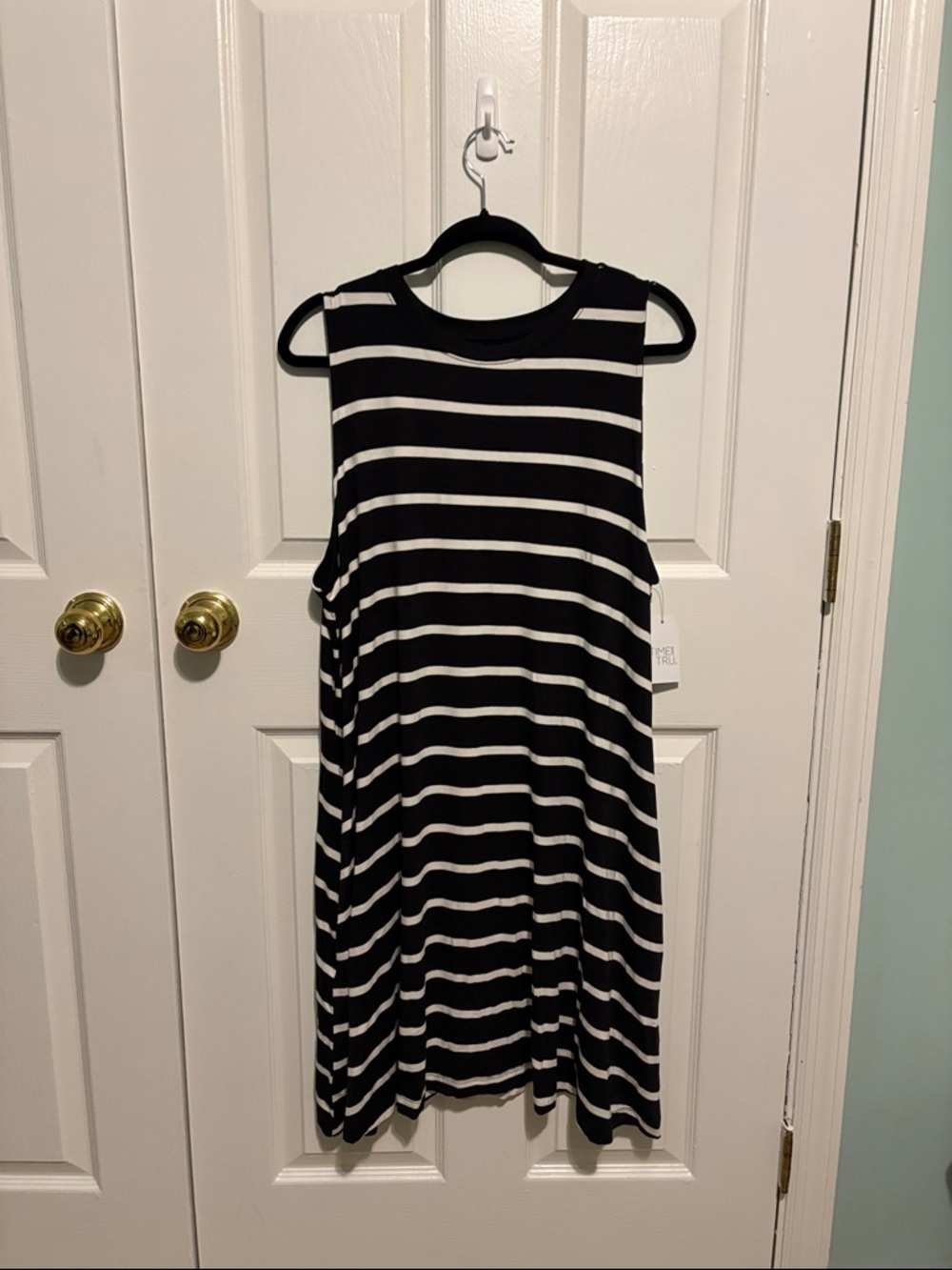 Time and Tru Black and White Striped Sleeveless Swing Dress